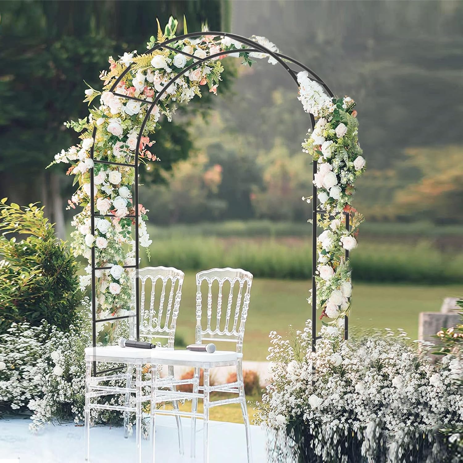 Garden Arch Trellis For Climbing Plants Outdoor - Height: 94.5", Length: 55", Sturdy Metal Garden Arbor With Rust-Proof Coating, Garden Arch For Wedding Decorations And Balloon Arch Stand