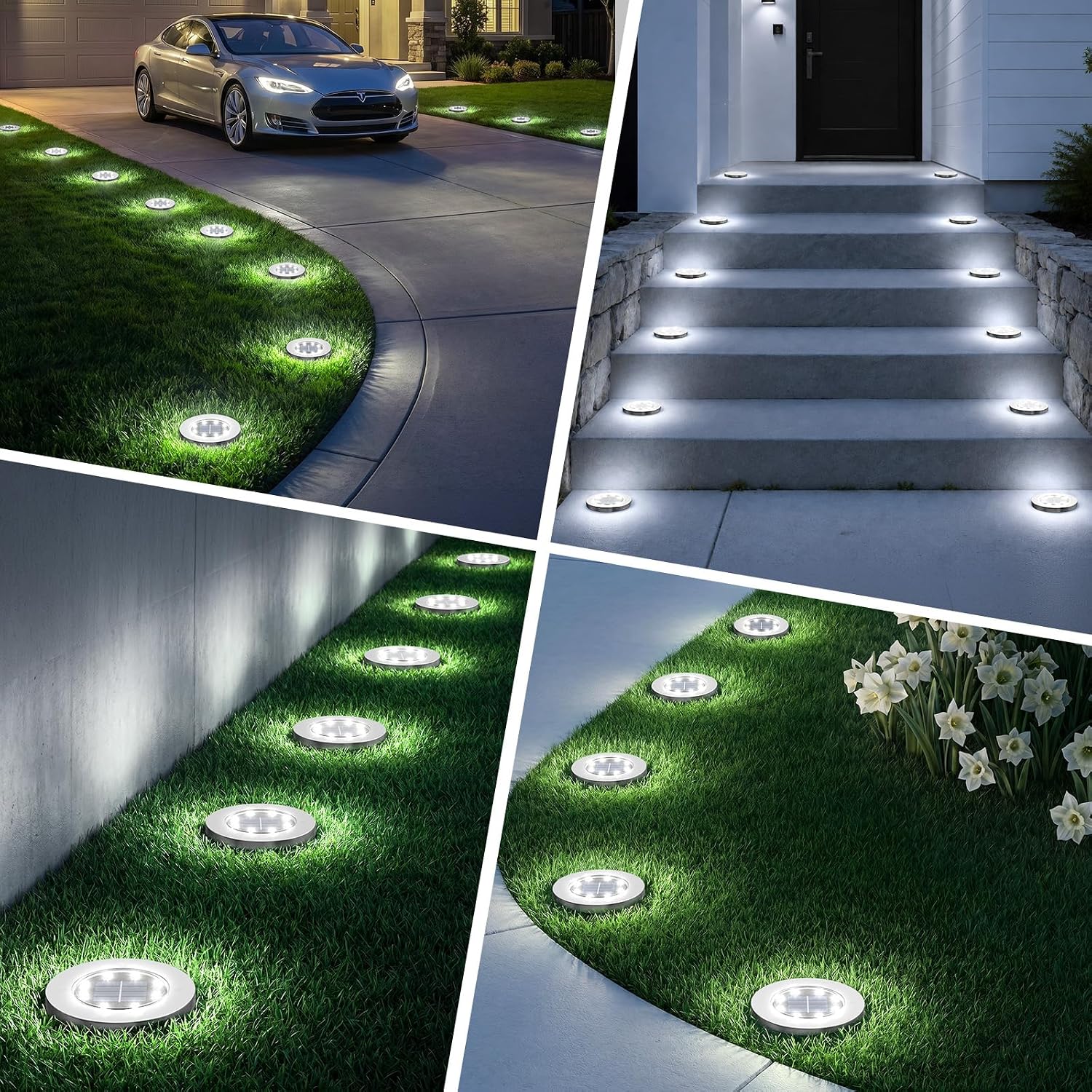 4.6 Inch Solar Lights Outdoor Waterproof,12 Pack Solar Lights For Outside, Solar Garden Lights Landscape Lighting For Patio Pathway Lawn Yard Deck Driveway Walkway, Cold White