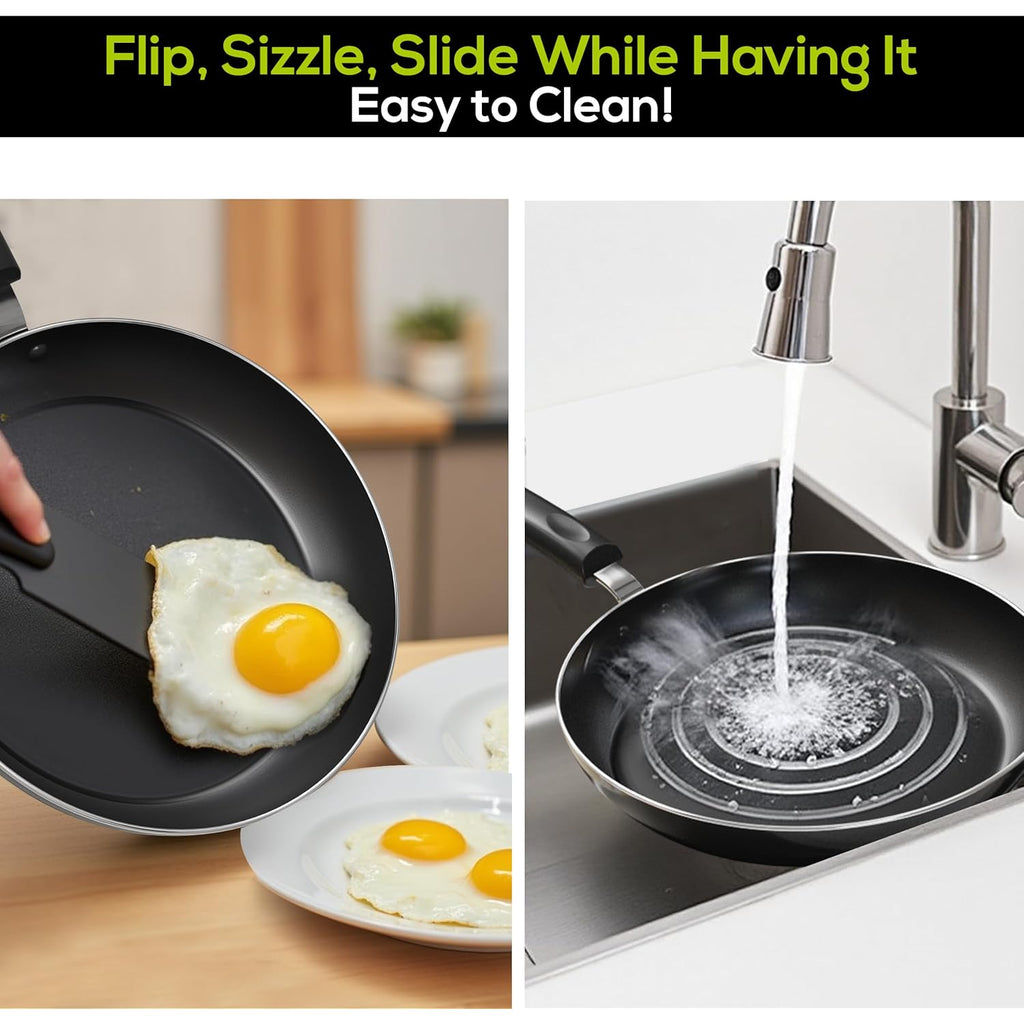 Utopia Kitchen Nonstick Cookware 3 Piece Omelette Pan Skillet Set, Nonstick Frying Pans with Induction Bottom, 8, 9.5 & 11 Inches Frying Pans with Bakelite Handles, PFOA Free, Grey