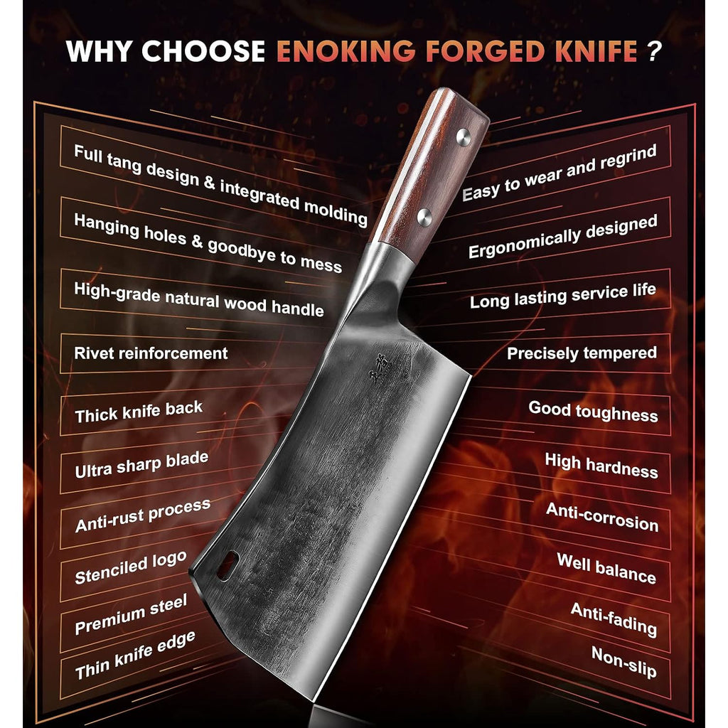 7.5″ Cleaver Knife, Chef’S Knives – Hand Forged, German High Carbon Stainless Steel Butcher Knife With Full Tang Handle For Home Kitchen & Restaurant