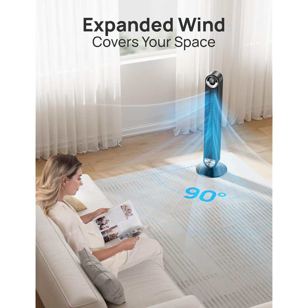 Dreo Tower Fan For Bedroom, Upgraded Dc 28Ft/S Velocity, 20Db Quiet Fan | 9 Speeds Fans That Blow Cold Air, 90° Oscillating Cooling Fan, 4 Modes, 12H Timer Bladeless Standing Fan For Home, Black
