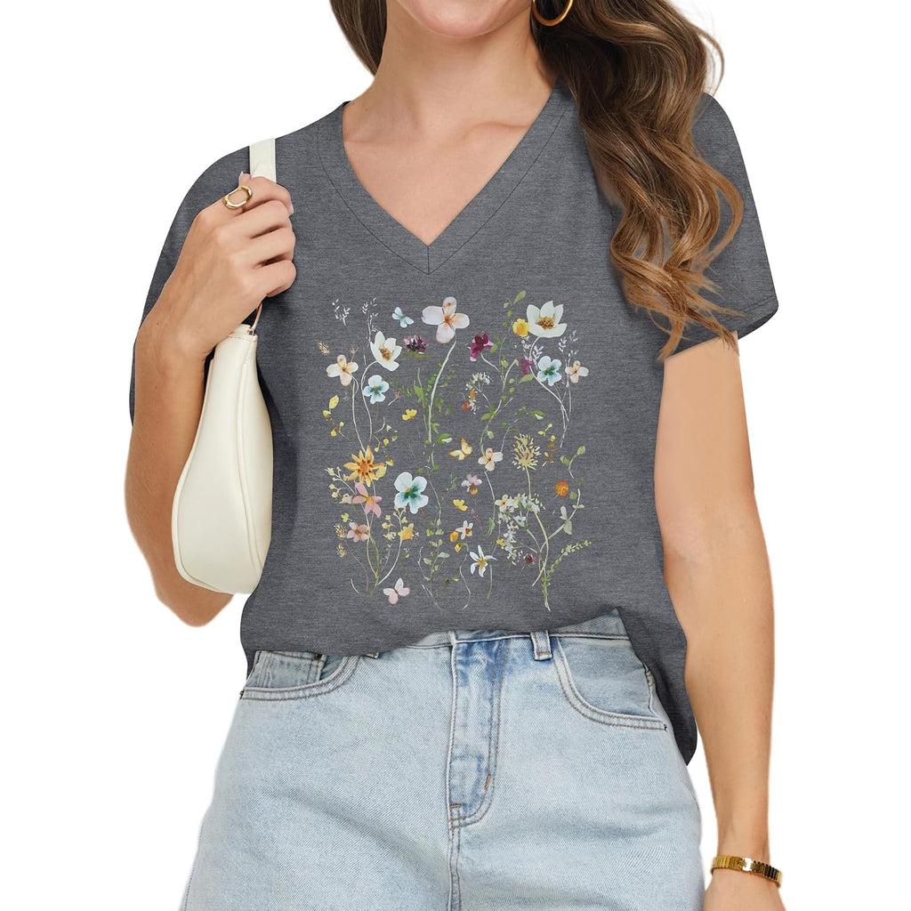 Jiluvin Womens T Shirt Graphic Tees Summer V Neck Short Sleeve Basic Tunic Top 2026