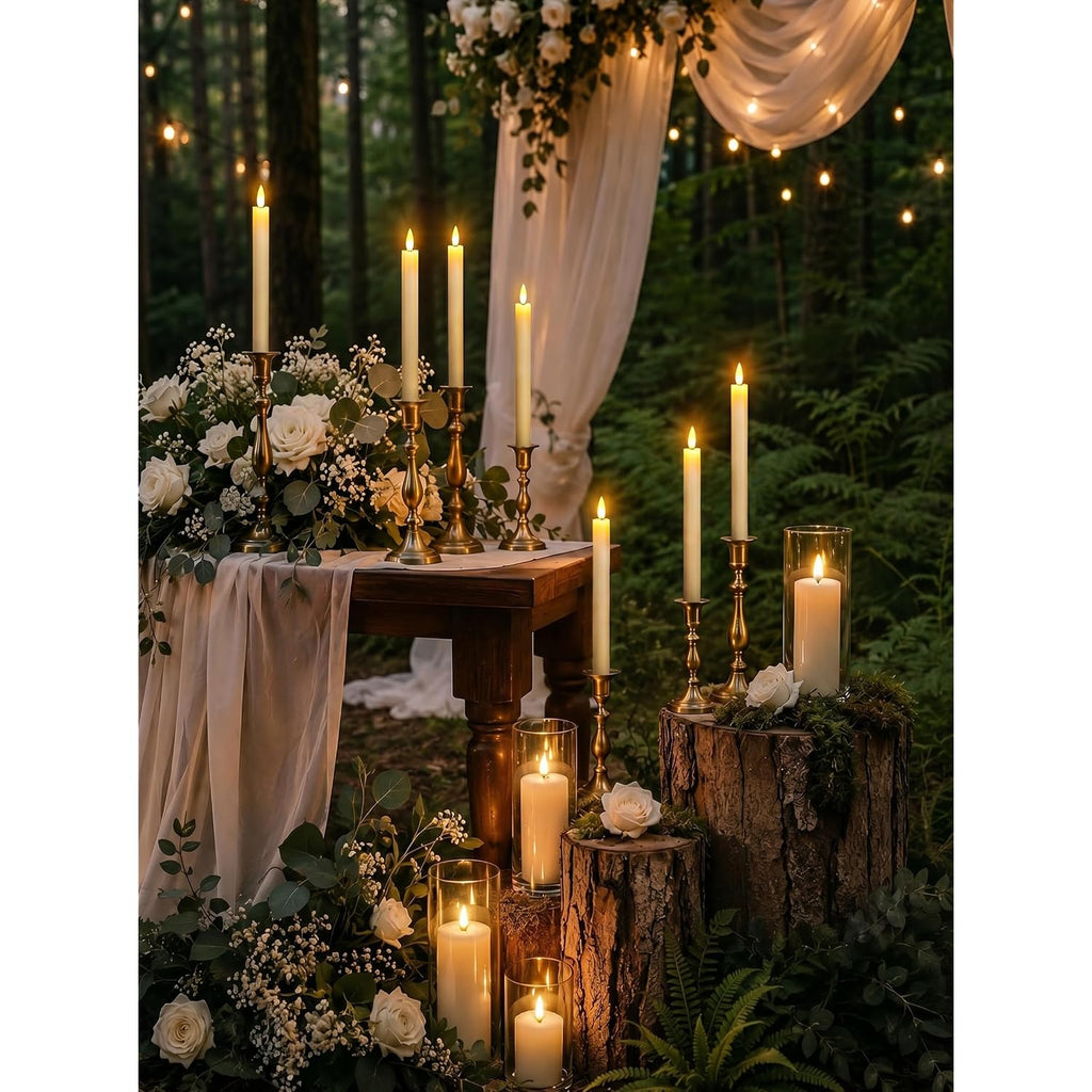 Genswin Flameless Ivory Taper Candles Flickering With 10-Key Remote, Battery Operated Led Warm 3D Wick Light Window Candles Real Wax Pack Of 6, Christmas Home Wedding Decor(0.78 X 9.64 Inch)