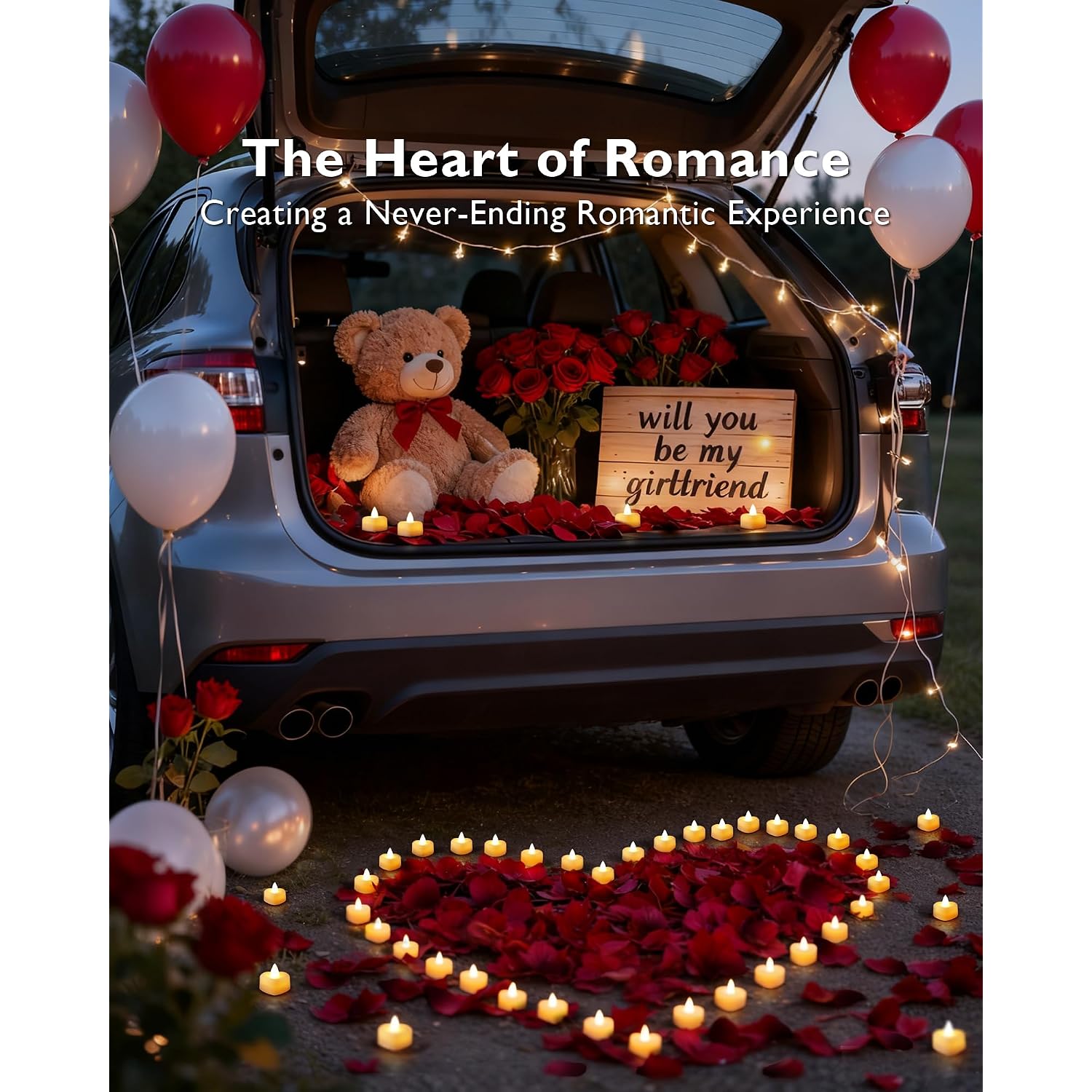 Amagic 1000 Pieces Artificial Rose Petals With 12 Heart Led Tea Lights Candles Kit, Rose Petals And Candles Set For Proposal, Anniversary, Valentine'S Day, Special Romantic Night, Wedding Table Decor