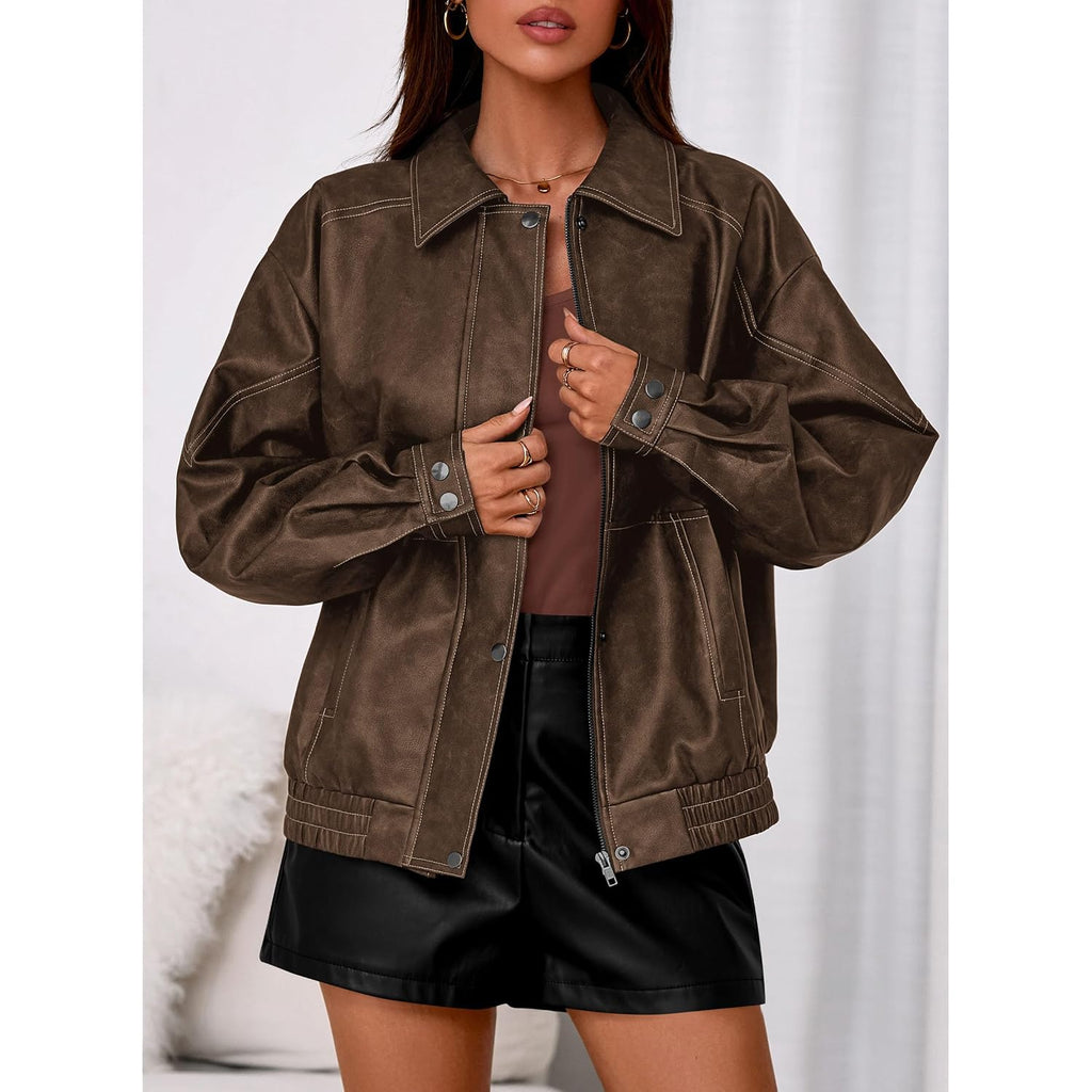 Prettygarden Faux Leather Jacket Women Bomber Motorcycle Zip Up Jackets Oversized Fall Fashion Outfits 2026 Winter Coats