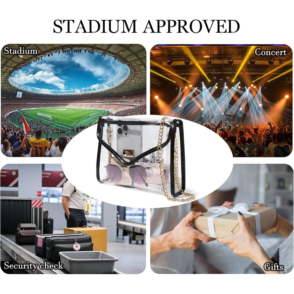 Clear Purse For Women Stadium Approved, Clear Crossbody Bag With Leather Edging For Concert Sports Events