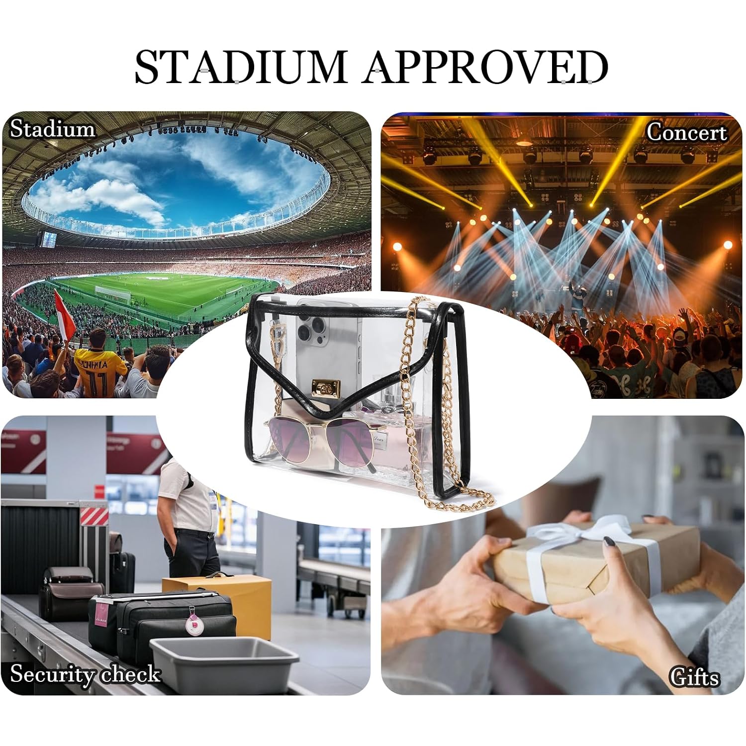 Clear Purse For Women Stadium Approved, Clear Crossbody Bag With Leather Edging For Concert Sports Events