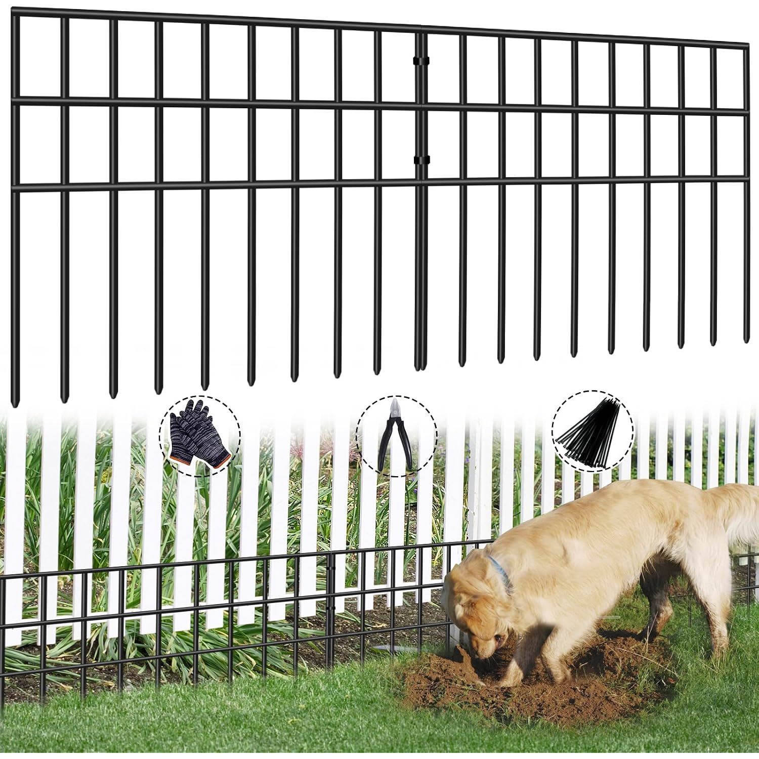 42.5Ft(L) X 13In(H) Animal Barrier Fence, 30 Panels No Dig Garden Fence For Dog Rabbit, Rustproof Anti Digging Barrier, Garden Edging Border Ground Defense For Outdoor, Yard, Patio