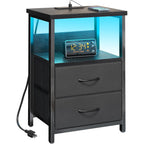 Fixwal Night Stand with Charging Station, LED Nightstand with U-S-B Ports and Outlets for Small Spaces, 2 Fabric Storage Drawers, Bedside Table End Tables Bedroom Decor, Modern Black