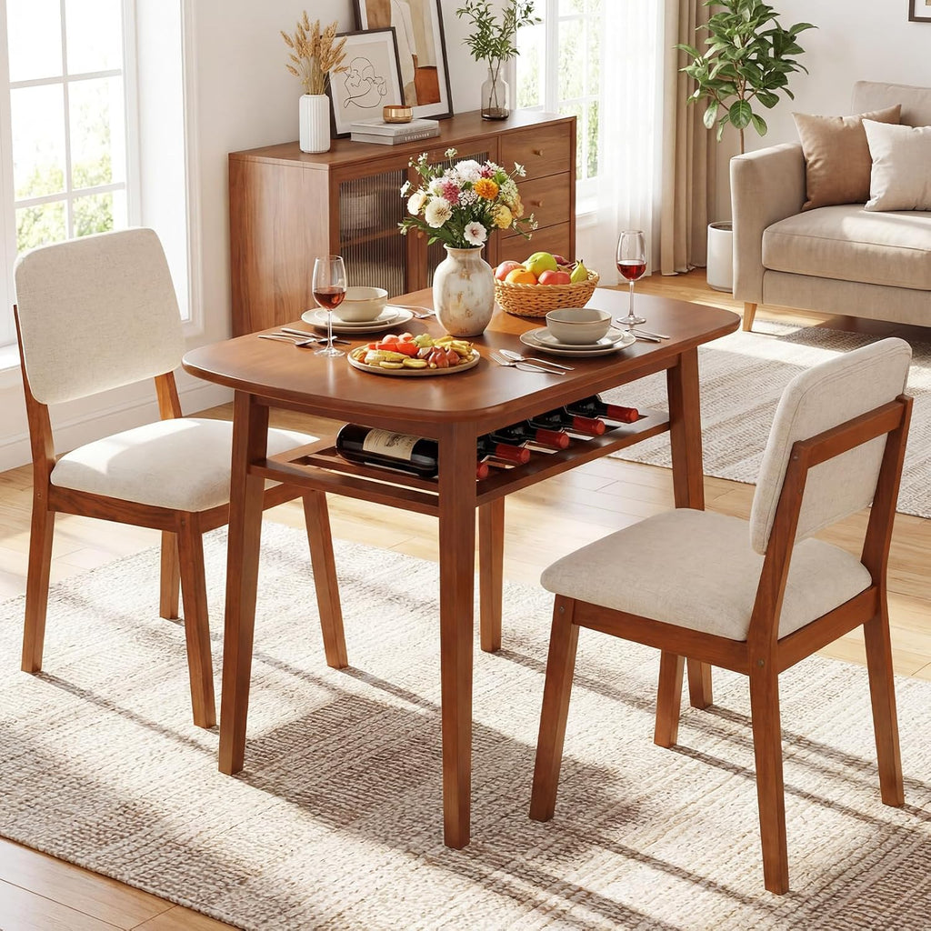 Giantex Dining Table Set For 2, Space Saving Kitchen Table And Chairs Set W/Rubber Wood Frame, Storage Rack, Padded Seats & Backrests, Dinette Set For Small Space, Apartment, Dining Room, Walnut