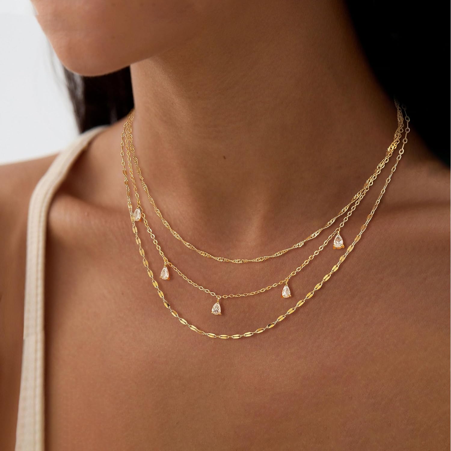 Layered Necklaces for Women, Dainty Gold Necklace Stack 14k Gold Plated Layering CZ Chain Choker Necklaces for Women Trendy Simple Non Tarnish Gold Necklaces Set Fashion Bridal Prom Jewelry
