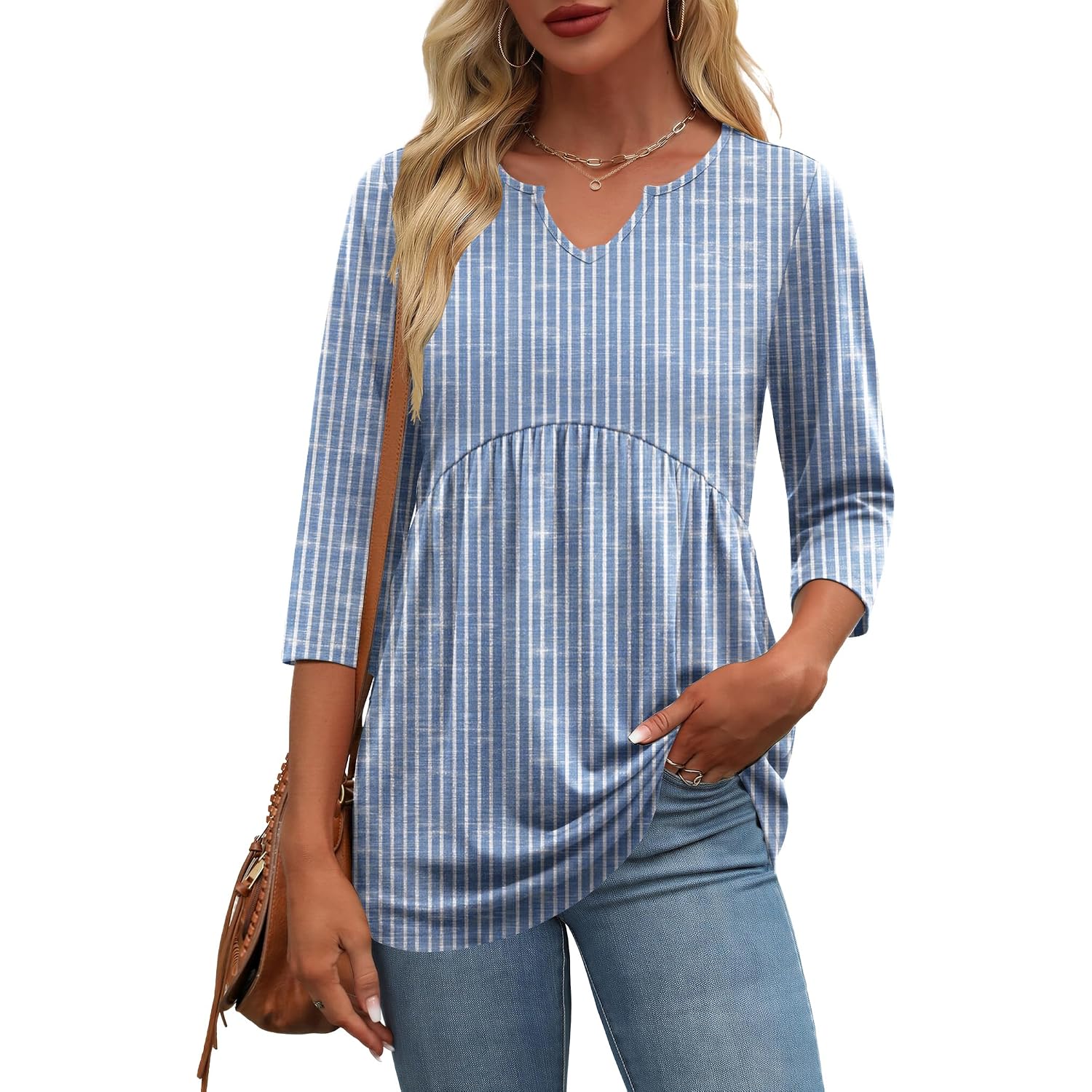 Zeagoo 3/4 Length Sleeve Womens Tops 2026 Blouses for Women Dressy Casual Fashion Clothing V Neck T-Shirts Summer Outfits