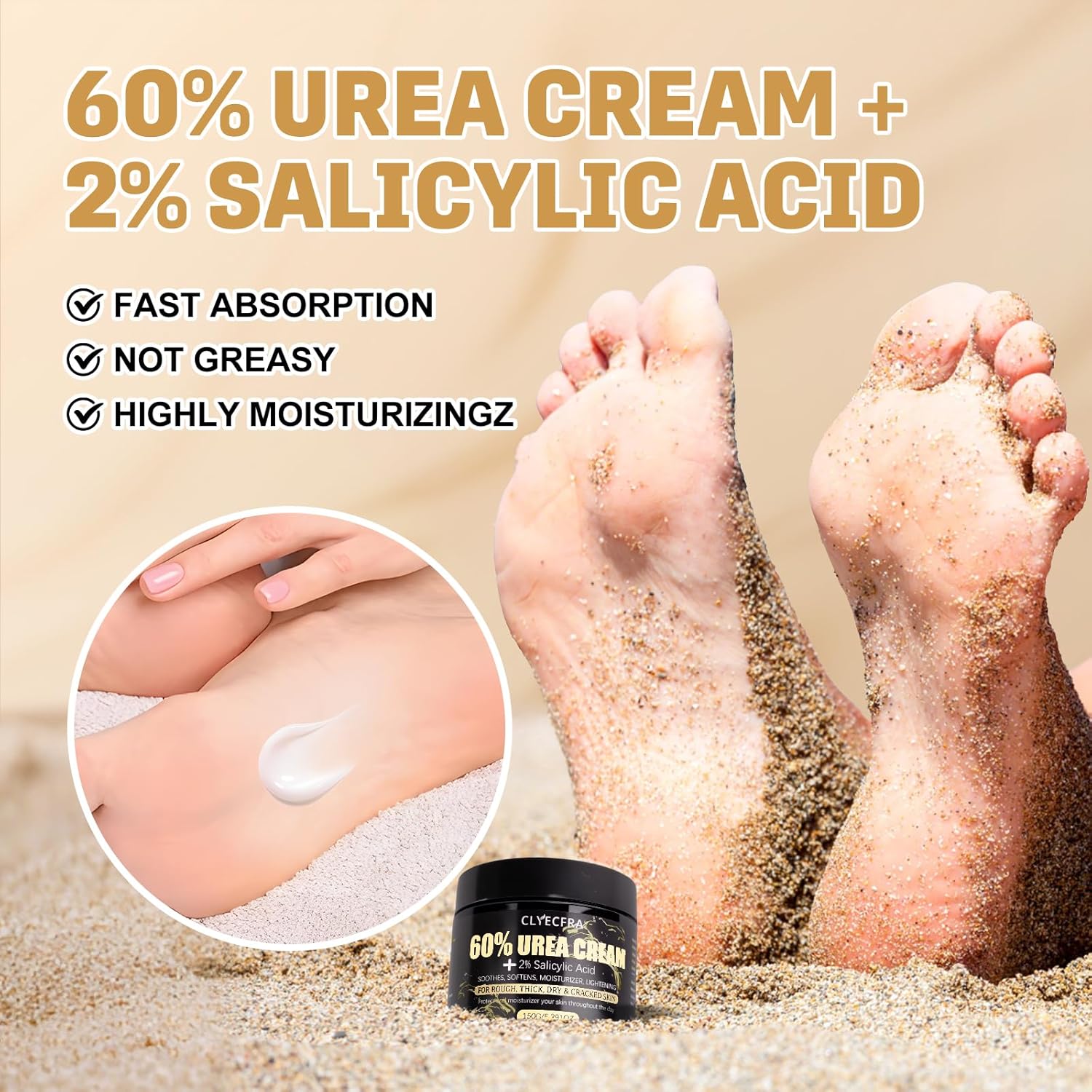 60% Urea Cream with 2% Salicylic Acid, Urea Cream 60 Percent for Feet & Hands- Maximum Strength Moisturizer for Rough, Dry, Thick & Cracked Skin, Callus Remover, Deep Hydration, 150g