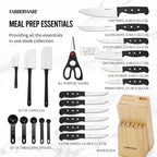 Farberware Knife Block Set 22-Piece Kitchen Knife Set With High-Carbon Stainless Steel Blades, Non-Slip Handles, Chef Knife, Santoku, Steak Knives, Scissors, Sharpening Steel, And Storage Block