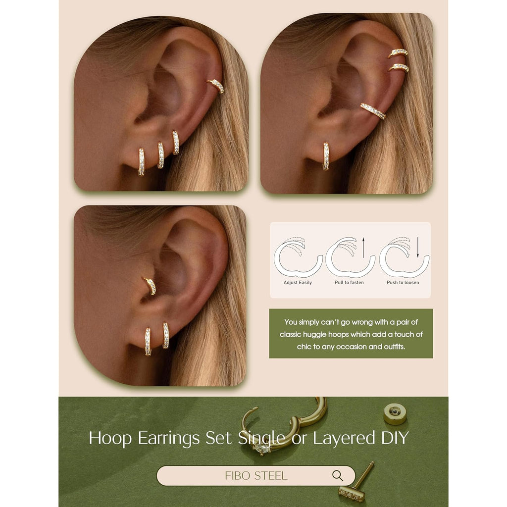 Small Gold Silver Hoop Earrings Set for Women - Hypoallergenic 14K Gold Plated Earring Stack Cartilage Earrings Dainty Huggie Hoops Earrings for Multiple Piercing Lightweight 4Pairs 20G