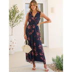 Anrabess Women'S Floral Tulle Wedding Guest Maxi Dress | V Neck Sleeveless,A-Line Elastic Waist,Casual Flowy Formal Boho,Bridal Shower Garden Party Beach Vacation,Summer Fall