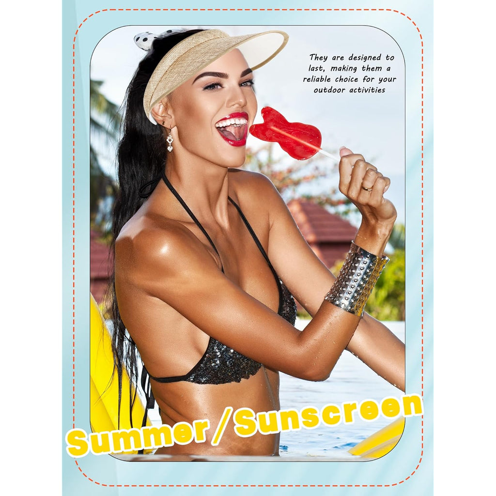 6 Pack Adult Sun Visor Hats Wide Brim Sun Visors UV Protection Summer Beach Visor for Women Girls Outdoor Running
