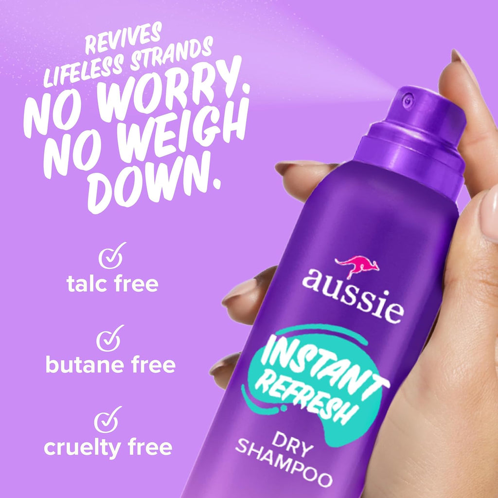 Aussie Instant Refresh Dry Shampoo, Original Clean, Talc-Free, Butane-Free, for Straight, Wavy and Curly Hair, 4.9oz