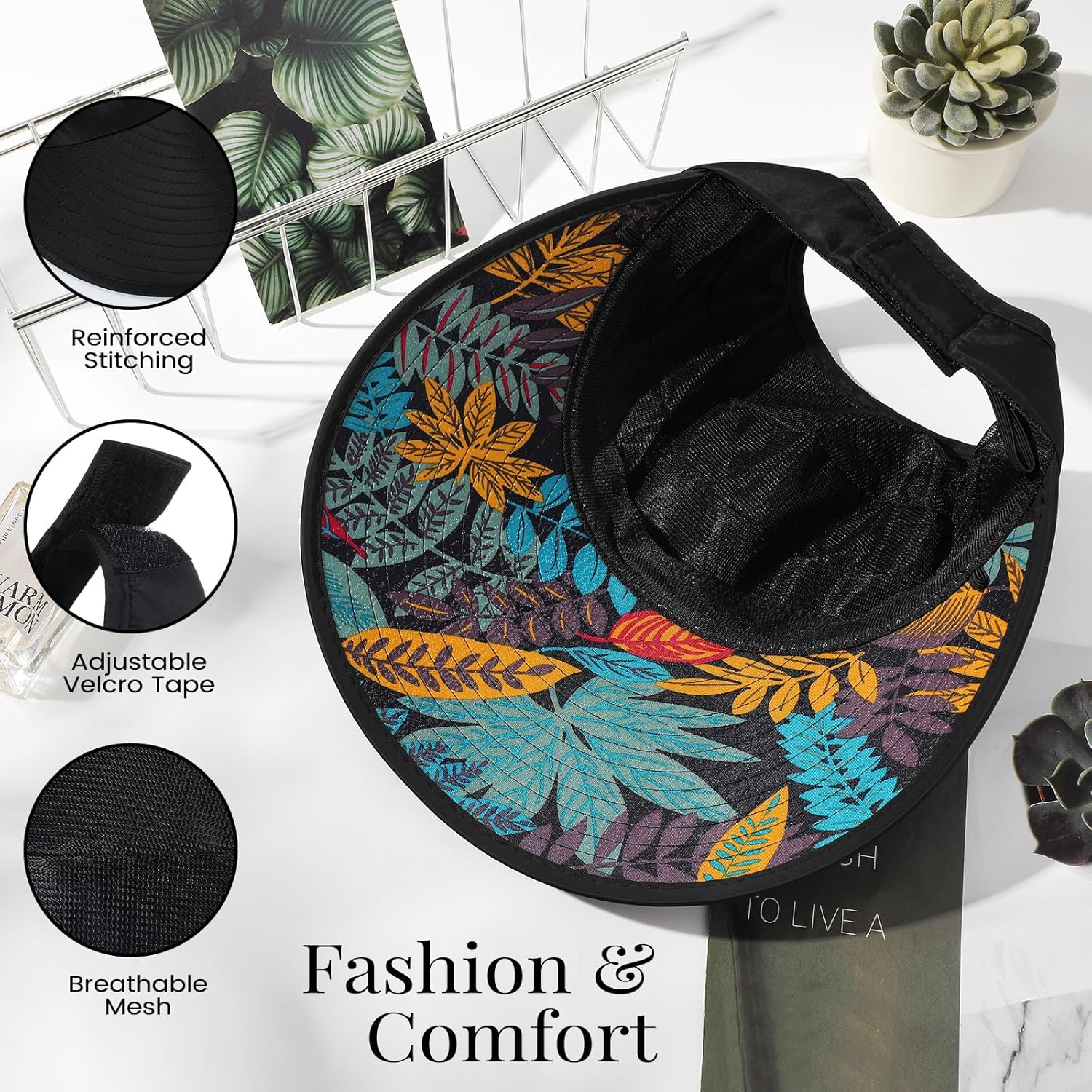 Sun Hats for Women, Wide Brim Beach Hats UV Protection, Packable Visor Ponytail Sunhat for Summer