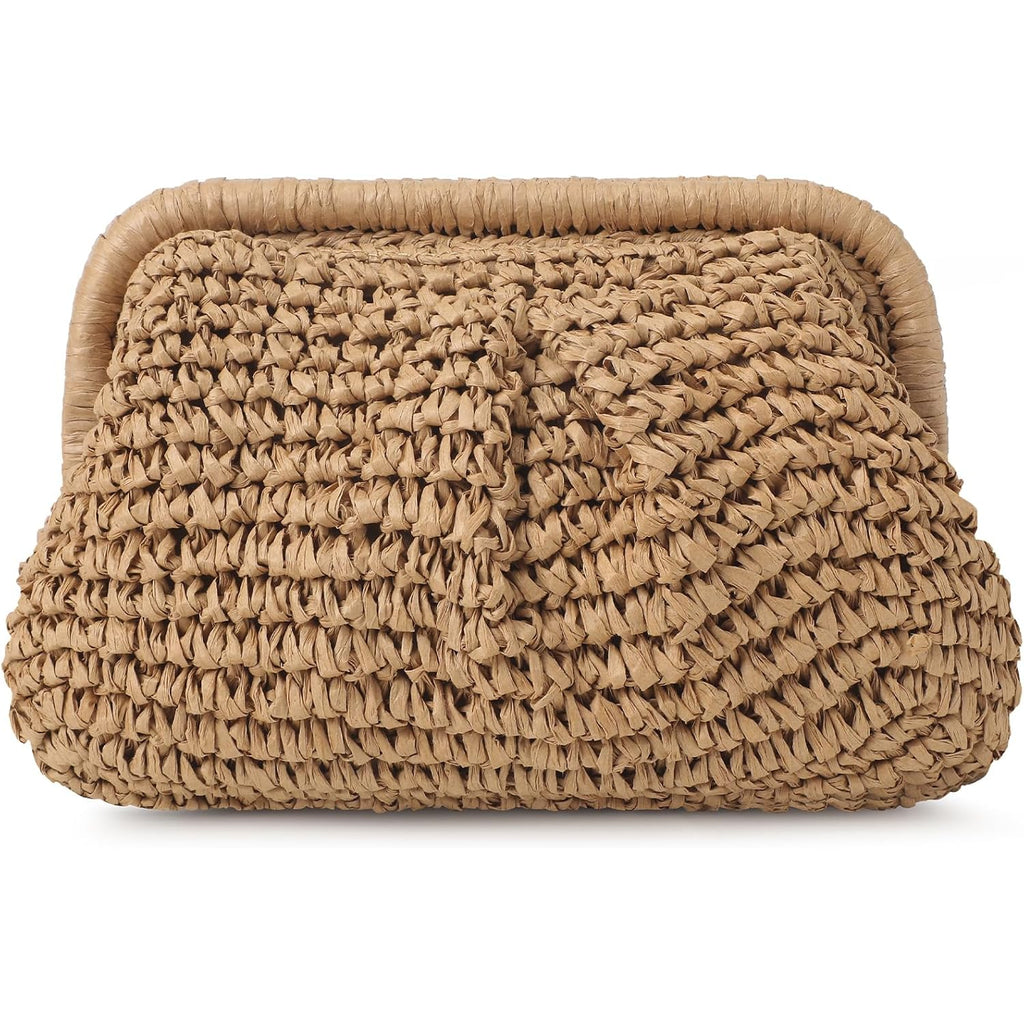 Clothirily Straw Clutch Purses for Women, Cloud Dumpling Woven Bag with Detachable Chain, Beach Crossbody Shoulder Handbag