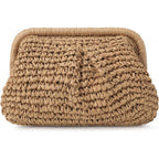 Clothirily Straw Clutch Purses for Women, Cloud Dumpling Woven Bag with Detachable Chain, Beach Crossbody Shoulder Handbag