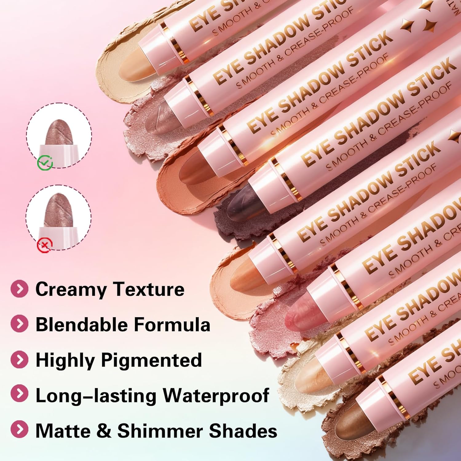 8PCS Eye Shadow Sticks,Shimmer & Matte Cream Eyeshadow Stick Set,Dual-ended Eye Brightener Stick,Soft Eye Shadow for Older Women,Teenagers,Middle-aged,Sombras Para Ojos,Eyeshadow Makeup