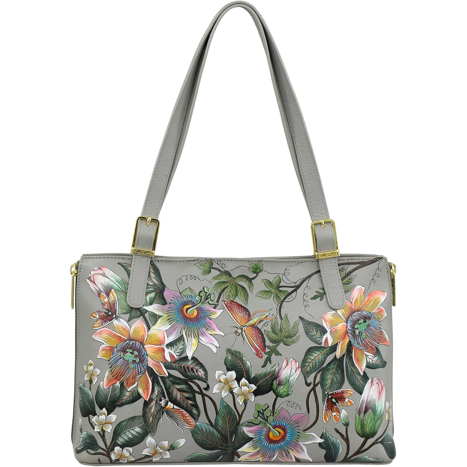 Anuschka Women’S Hand-Painted Genuine Leather Expandable Shopper Tote - Floral Passion