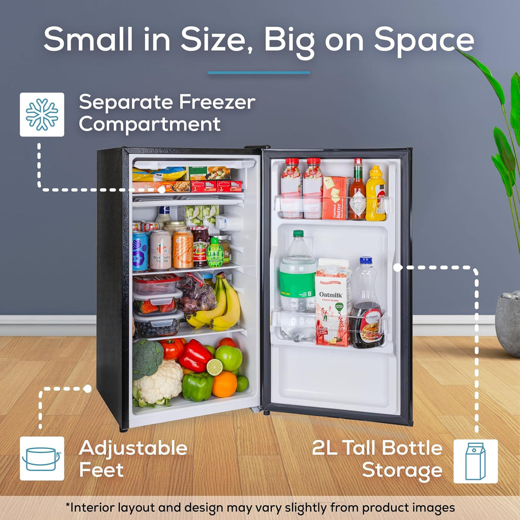Igloo 3.2 Cu.Ft. Mini Fridge With Freezer - Single Door Compact Refrigerator With Glass Shelves For Homes, Dorms & Offices- Keep Snacks, Drinks & Frozen Foods Cool With Temperature Control Mini Fridge