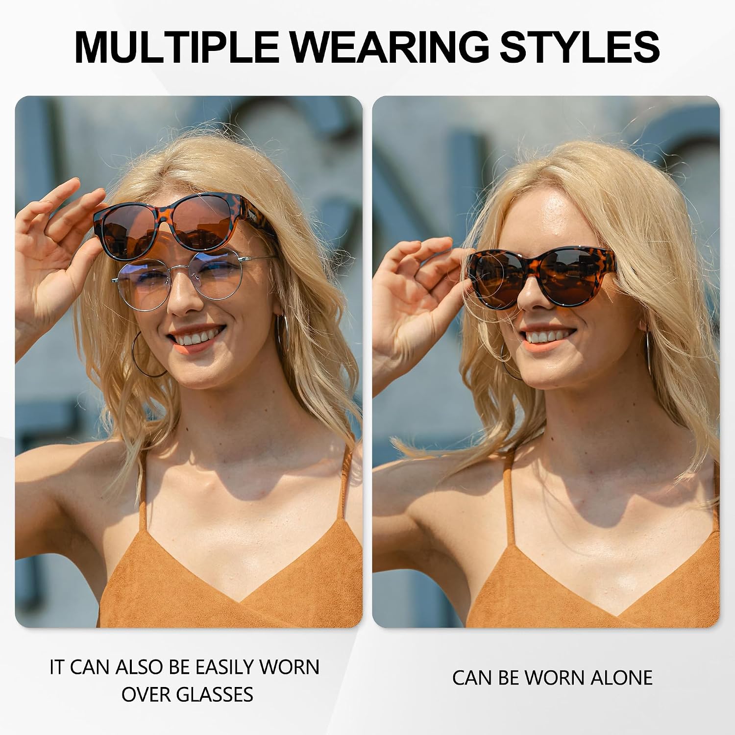 Sunglasses Over Glasses Women, Polarized UV400 Protection Fit Over Glasses Sunglasses for Women Round Cat Eye A01 Glossy Tortoise Frame/Grey Lens