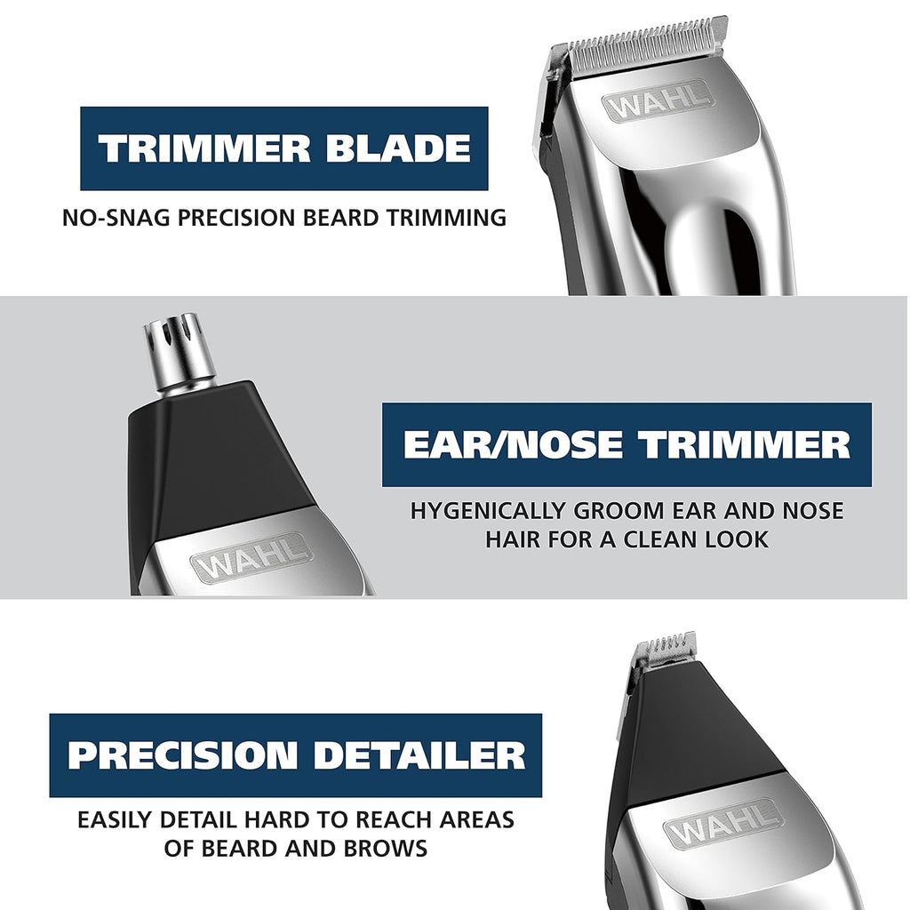Wahl USA Rechargeable Lithium Ion All in One Beard Trimmer for Men with Detail and Ear & Nose Hair Trimmer Attachment – Model 9854-600B