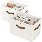 2 Pack Shoe Organizer For Closet, Foldable Shoe Storage With Adjustable | Farbic Shoe Storage Organizer Box Bin With Clear Cover, Fits Up To 16 Pairs, Shoe Storage Box For Closet, Entryway, Beige