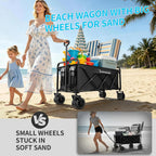 300L Large Collapsible Wagons Carts With Big All-Terrain Beach Wheels, Foldable Shopping Wagon Cart, Heavy Duty 480Lbs Load, Folding Utility Cart For Groceries Garden Sport (Black)