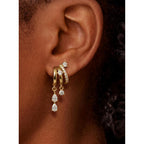 Triple Huggie Stacked Earrings for Women Gold Chain Drop Dangle Earrings Cute Statement CZ Earrings Trendy Dainty Jewelry Gift
