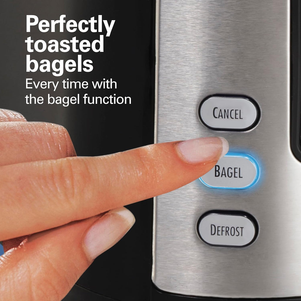 Hamilton Beach 2 Slice Extra Wide Slot Toaster with Bagel & Defrost Settings, Shade Selector with 7 Browning Levels, Toast Boost, Auto Shutoff, Black & Stainless Steel (22633)