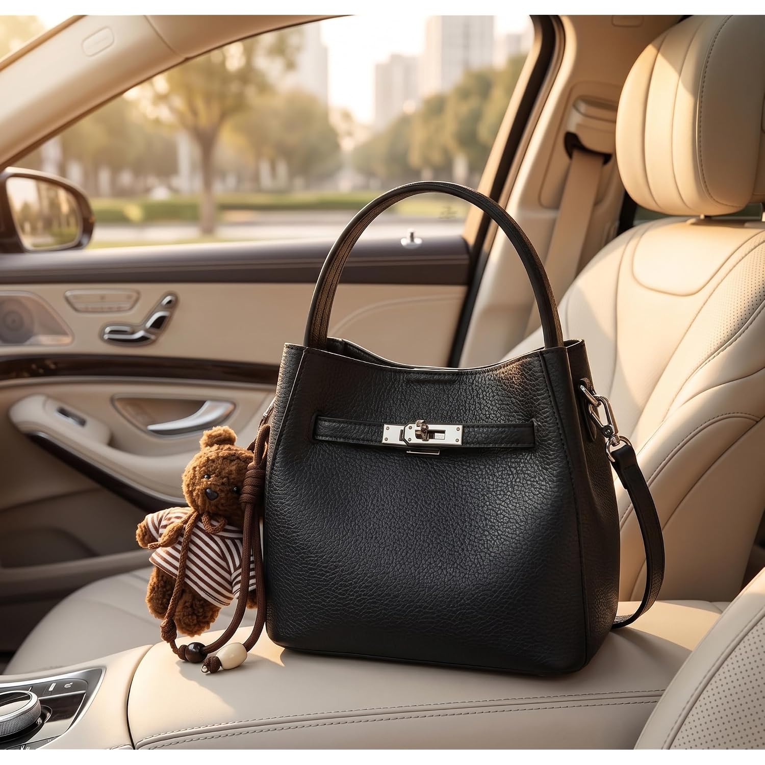 Small Crossbody Bag For Women, Fashion Top Handle Shoulder Purse With Lock Accent, Soft Leather Mini Satchel Tote Bag