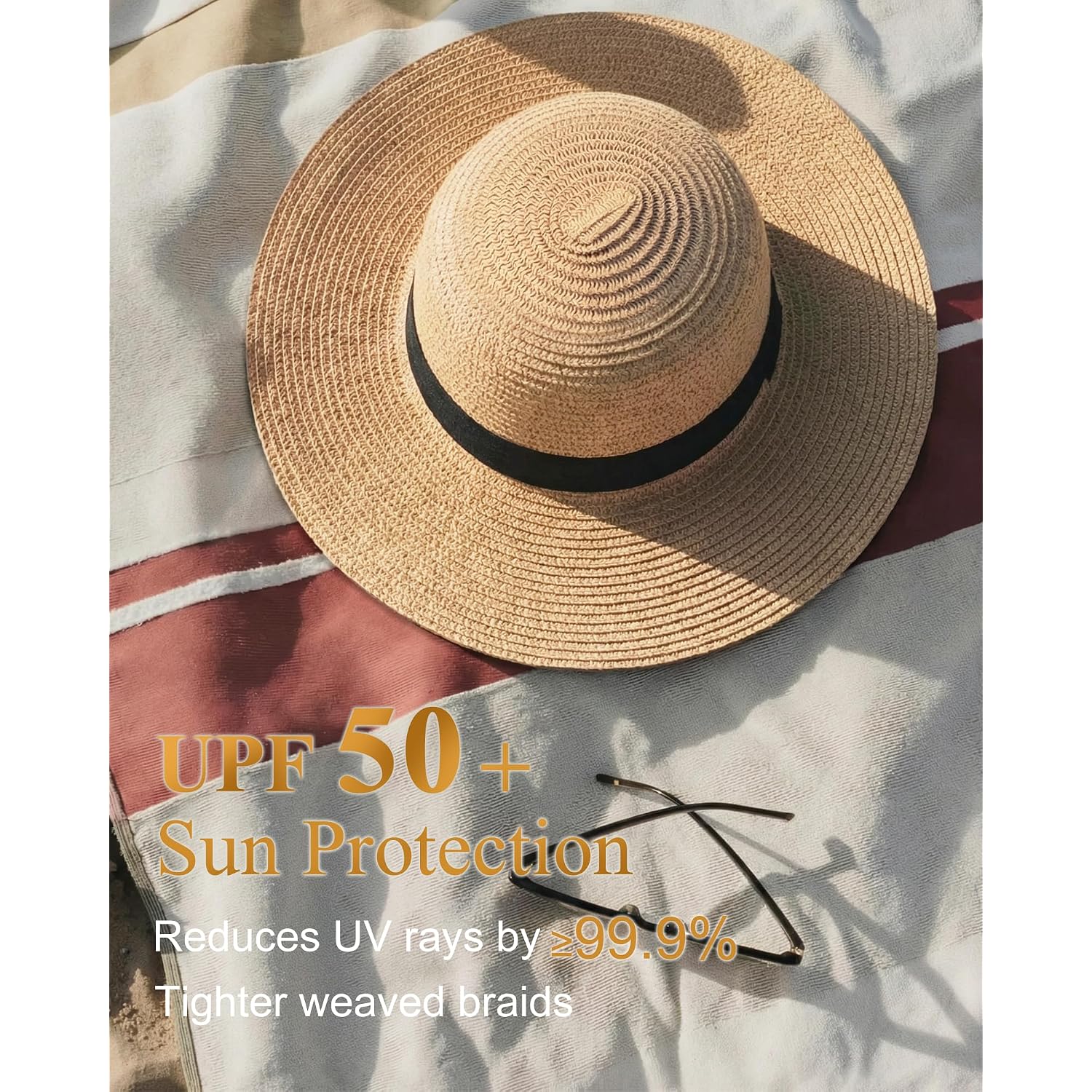 Sun Hats For Women Uv Protection, Packable Wide Brim Straw Hat For Men Beach Summer Vacation Travel