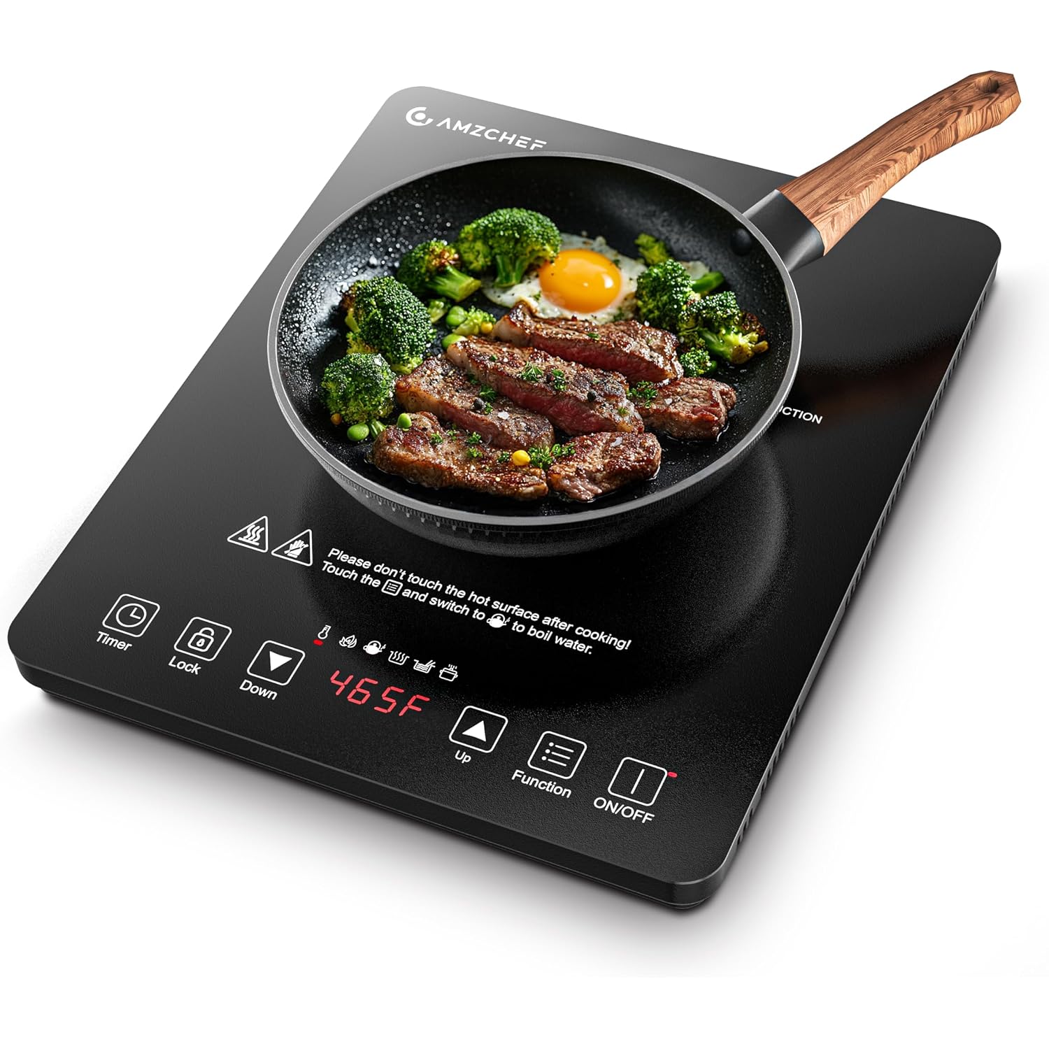 Amzchef Portable Induction Cooktop, 20 Temperature & Power Levels, 1800W | Induction Stove Burner With 6.8" Heating Coil, Low Noise Hot Plate, Single Electric Cooktops, 120°F To 465°F, 4 Hour Timer