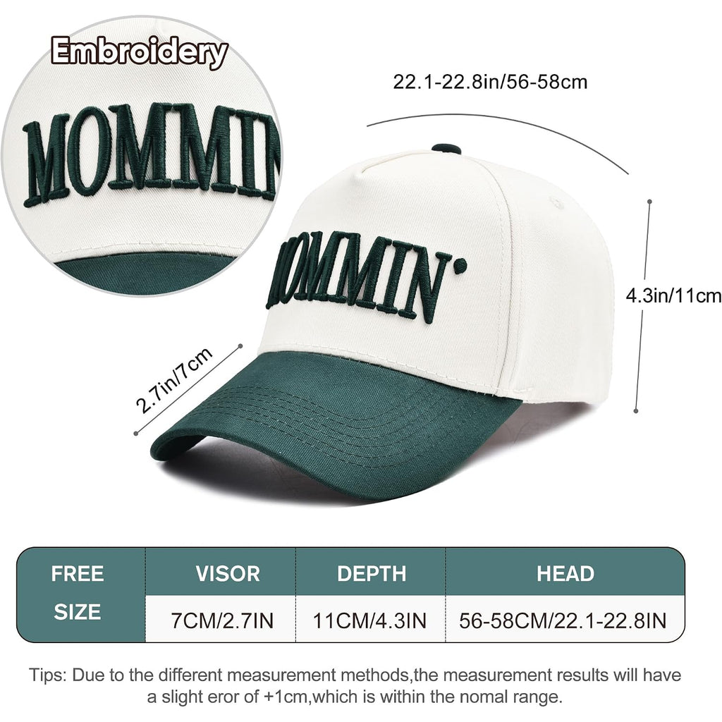 Women’s Mommin Trucker Hat – Vintage Two-Tone Ponytail Baseball Cap, Embroidered Adjustable Hat, Great Gift for Mom & Women Dark Green