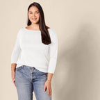 Women's Slim-Fit 3/4 Sleeve Boat Neck Cotton Modal Micro Rib T-Shirt