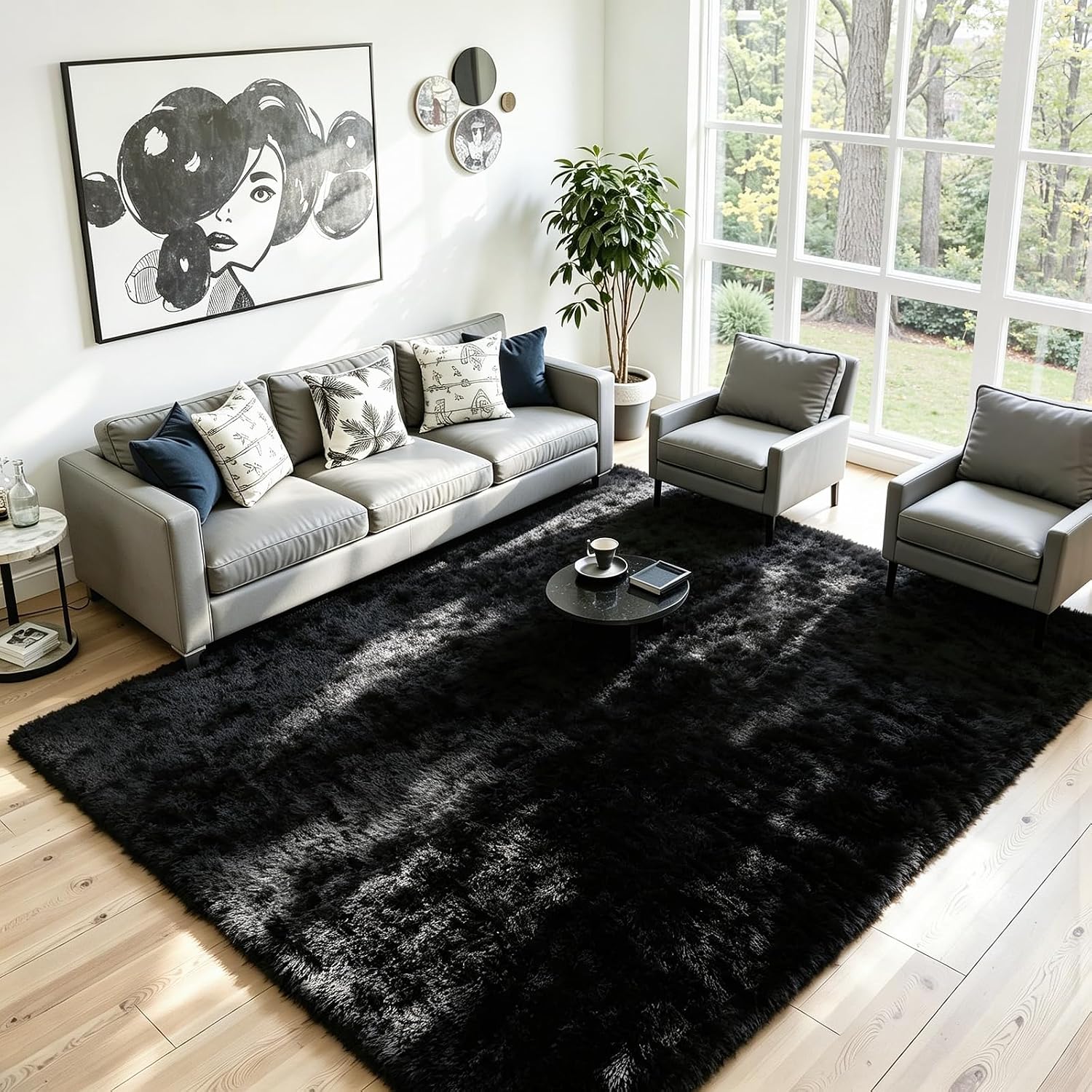 8X10 Area Rug For Living Room, Ultra Soft Fluffy Black Rugs For Bedroom, Non Slip Large Shag Carpet, Fuzzy Plush Nursery Rug, Thick Washable Indoor Floor Carpets For Kids Office Dorm Home Decor
