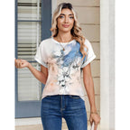 Womens Tops Short Sleeve Cute Summer Blouses Crew Neck Dressy Casual T Shirts Work Clothes S-2XL