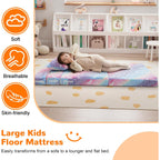 Memorecool Glow Rainbow Unicorn Tri-Fold Sofa Bed For Kids, Foldable Futon Mattress, Chair, And Floor Couch For Playroom