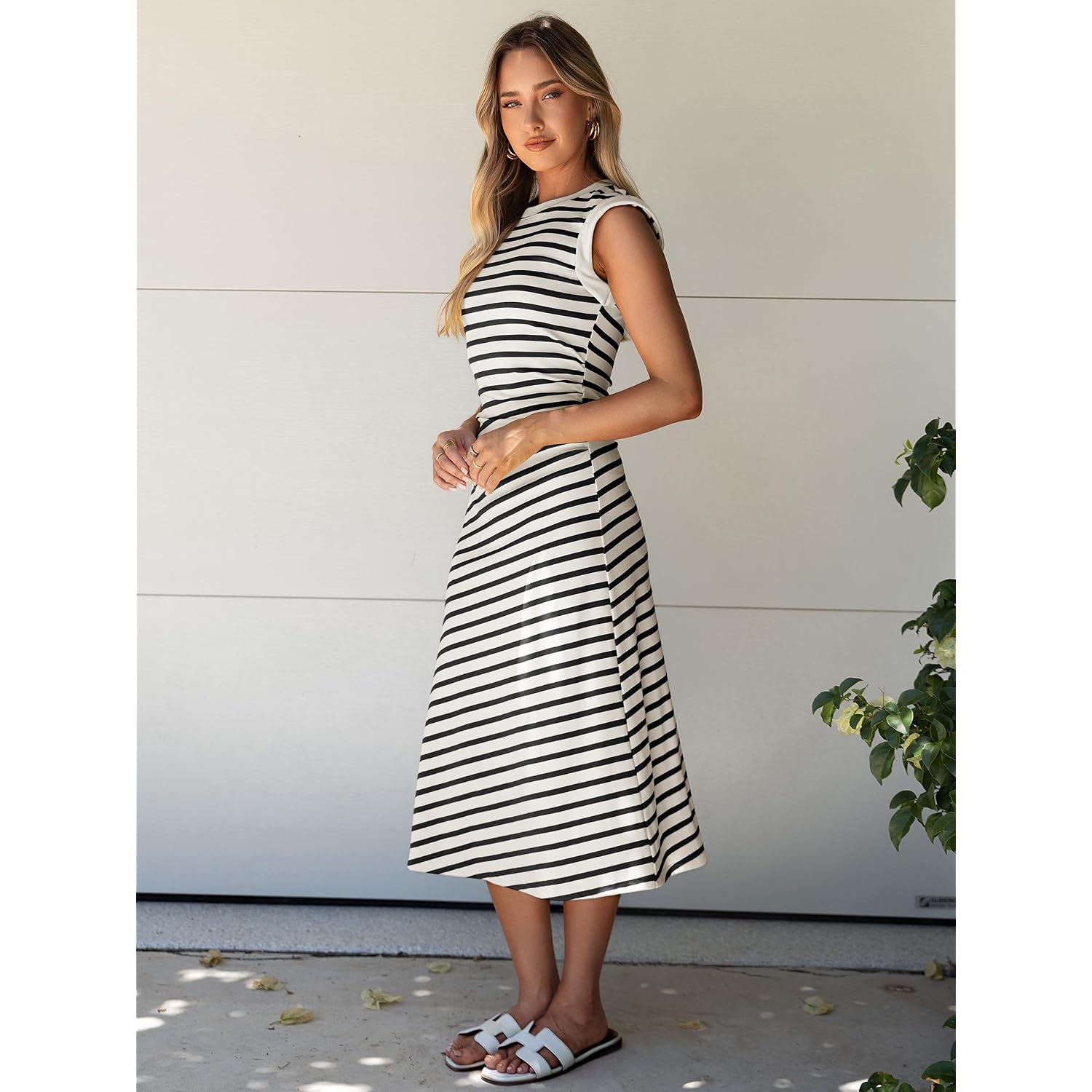 Glamaker Women Summer Tshirt Midi Dress Soft A Line Cap Sleeve Casual Sun Dress For Work Beach Vacation
