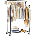 Clothes Rack, Rolling Clothing Rack With Double Rods For Hanging Clothes, Portable Garment Rack With Wheels, Metal Wardrobe Closet Organizer For Bedroom And Laundry Room