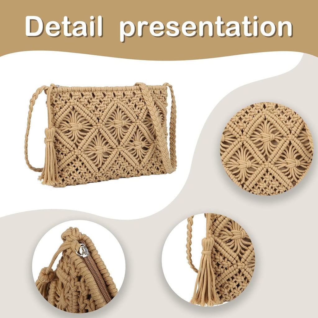 Gladdon Bohemian Small Crossbody Bag for Women Stylish Woven Shoulder Purses with Tassel