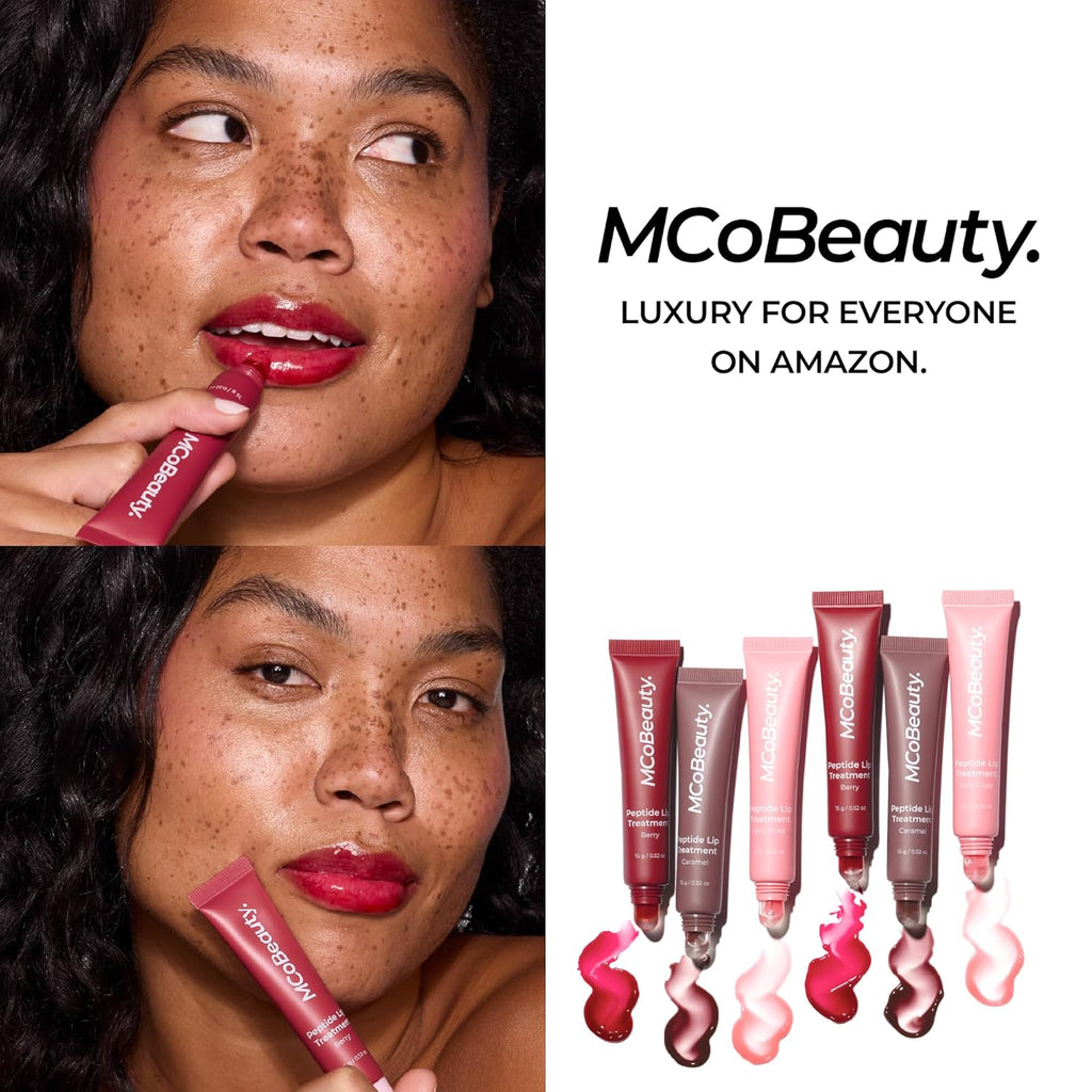 MCoBeauty Peptide Lip Treatment - Vanilla Brulee, Nude Beige - Tinted Plumping Balm Gloss - Hydrating Cream Oil Formula with Shea Butter & Peptides for Soft Plump Lips - Vegan & Cruelty Free