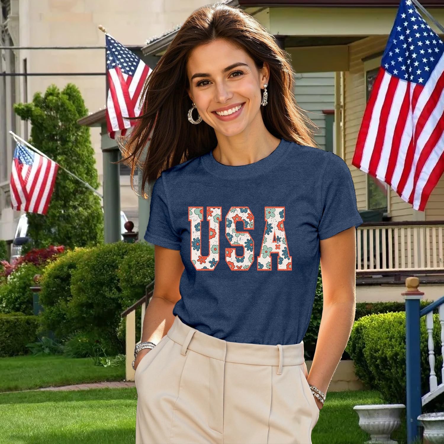 Womens USA Shirt 4th of July Shirts American Patriotic Tee Tops