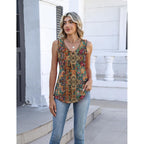 Womens Tank Tops Summer Sleeveless Pleated V Neck Tunic Shirts Loose Casual Button Flowy Boho Clothes S-3XL