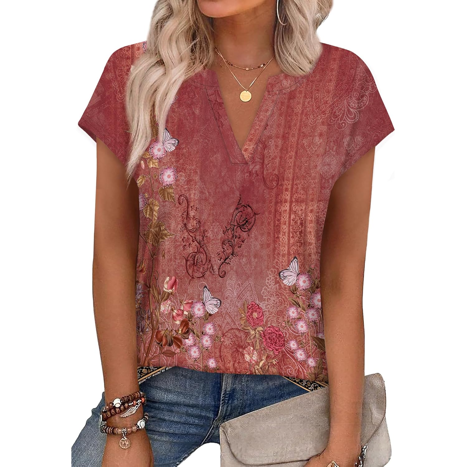 Womens Summer Tops V Neck T Shirts Cap Sleeve Business Casual Outfits Loose Fit Beach Vacation Clothes Basic Tees