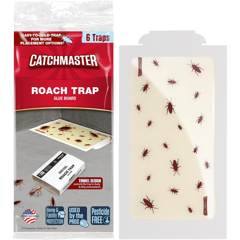 Catchmaster Roach Trap Glue Boards 6-Pk, Adhesive Bug Catcher, Insect & Roach Killer, Scorpion, Spider, Cricket, & Cockroach Traps For Home, Bulk Glue Traps For House & Garage, Pest Control For Home